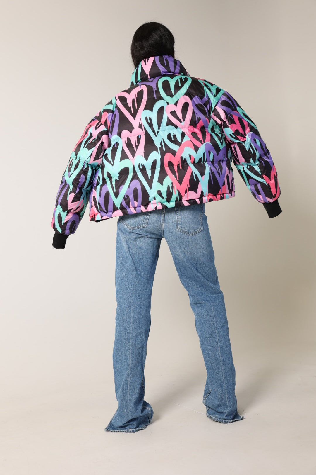 Graffiti Hearts Cropped Reversible Bomber